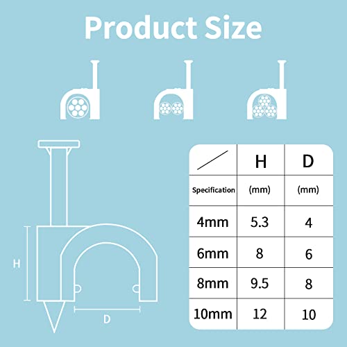 Abnii Cable Clips, 400 Pcs, 4mm 6mm 8mm 10mm, Wire Wall Clips with Steel Nails, Cable Management Organizer Clip, Cable Tacks Coax Holder Clip, RG6 RG59 CAT6 RJ45 Cable Cord Staples, Black - color: Black, size: 4/6/8/10mm-400pc