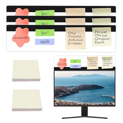 Monitor Memo Board, 4PCS Transparent Acrylic Computer Monitor Sticky Note Holder with 2PCS Sticky Notes, Desktop Side Panel Office Desk Accessories, Left and Right 11"x3"