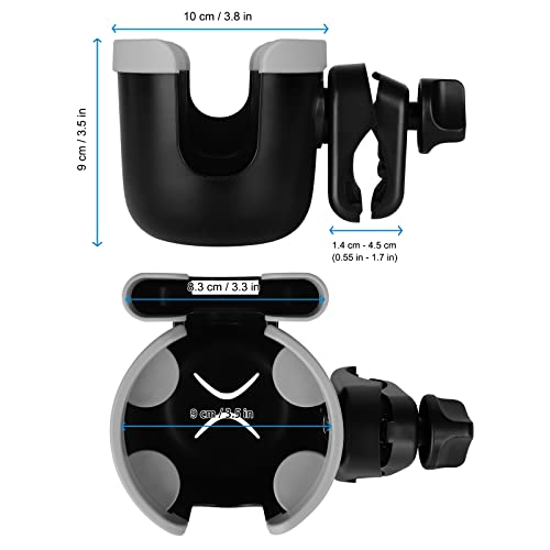 Accmor Stroller Cup Holder with Phone Holder, Bike Cup Holder, Universal Cup Holder for Uppababy Nuna Doona Strollers, 2-in-1 Cup Holder for Walker, Wheelchair, Scooter - color: Mix Grey