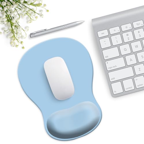 Ergonomic Wrist Support Mouse Pad - Comfortable Computer Mouse Pad with Non-Slip PU Base for Home Office Working Gaming (Light Blue) - color: Light Blue