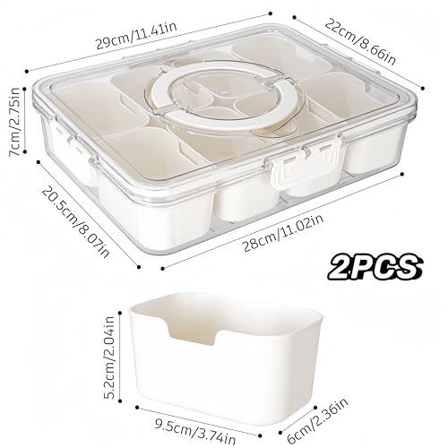 Dingerjar Divided Serving Tray with Lid and Handle - Divided Snack Tray for Portable Snack Platters - Clear Organizer for Candy, Fruits, Nuts, Snacks - Perfect for Party, Entertaining,2 pcs - color: White-2 Packs