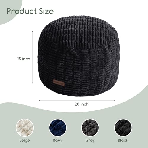 HIGOGOGO Pouf Ottoman Stuffed Round Modern Foam Filled Foot Rest Poufs for Living Room Chair Decorative 20 X 15 Inches Boho Relax Stool for Wedding Christmas Party, Black - color: Black, size: 20"D x 20"W x 15"H