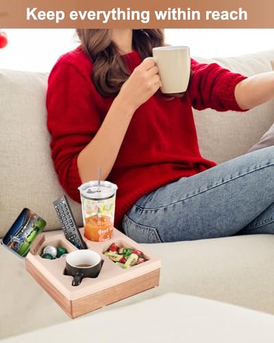 Couch Cup Holder Tray, Silicone Wooden Couch Caddy with Cup Holder for Snacks, Drinks, Remotes, Waterproof Cup Holder for Couch, Organizer, Couch Drink Holder - color: D-beige