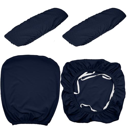 Tallew 4 Pcs Office Chair Covers Set Computer Universal Protective Stretchable Chair Seat Covers Desk Armrest Slipcovers Pads Office Cushion Backrest for Rotating(Navy Blue) - color: Navy Blue