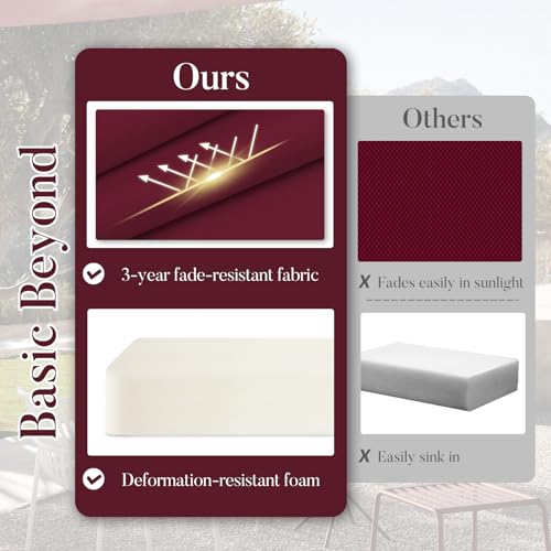 Basic Beyond Outdoor Chair Cushions for Patio Furniture, Waterproof Outdoor Seat Cushions Set of 4 19 x 19, Patio Chair Cushions Set of 4 with Ties and Handle, Burgundy - color: Burgundy, size: 19x19x3