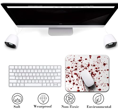 Horror Halloween Print Mouse Pad, Splashes of Blood White and Red Desk Mat | Grunge Style Bloodstain Scary Zombie Design, Anti-Slip Rubber Base, Silky Smooth Surface, Cute Office/Gaming Mousepad - color: Halloween Gift