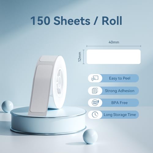 NIIMBOT Thermal Transfer Labels 0.47''x1.57'', for N1(B18) Label Maker, PET Material, Waterproof and High-Temperature Resistance, Long Storage Time, White(12x40mm-150) - color: 0.47''×1.57''-white