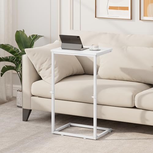 Vagusicc C Shaped End Table for Couch, 33.2'' Extra Tall C Table Adjustable Height Side Table, Small Side Table for Small Spaces, Couch Tables that Slide Under, Tv Tray Table for Living Room, White - color: White (1 Pack), style: Ordinary