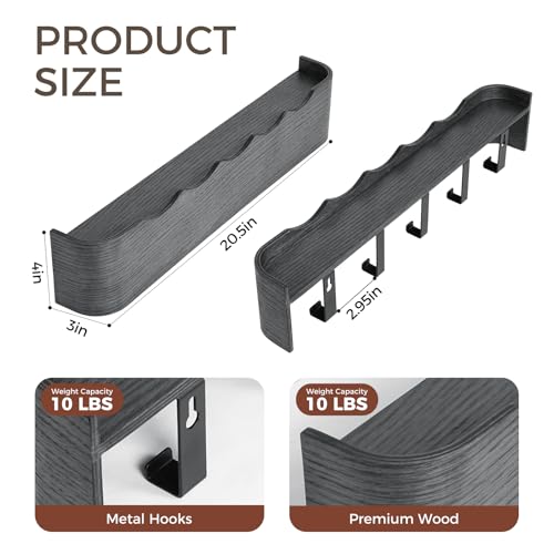 Coat Rack Wall Mount with Shelf Entryway Shelf Modern Key Holder Hanger Wall Shelves with Hidden Hooks for Hanging Towels Coats Hats Bags for Hallway Bathroom Bedroom (Wavy Black, 5 Hooks) - color: Wavy Black, size: 5 hooks