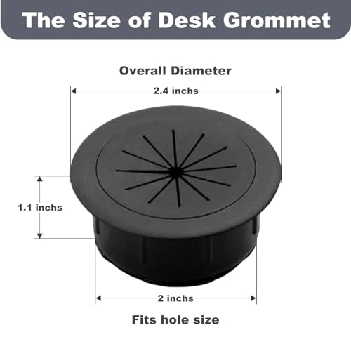 2 Pack 2 Inch Flexible Desk Cable Grommet, Detachable Hole Cover Cord Organizer for Home Office Desktop Wiring Management -Black