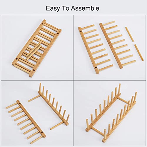 HBlife 4pcs Bamboo Dish Plate Bowl Cup Book Pot Lid Cutting Board Drying Rack Stand Drainer Storage Holder Organizer Kitchen Cabinet (Keep Dry) - color: Bamboo 8 Slots 4pcs