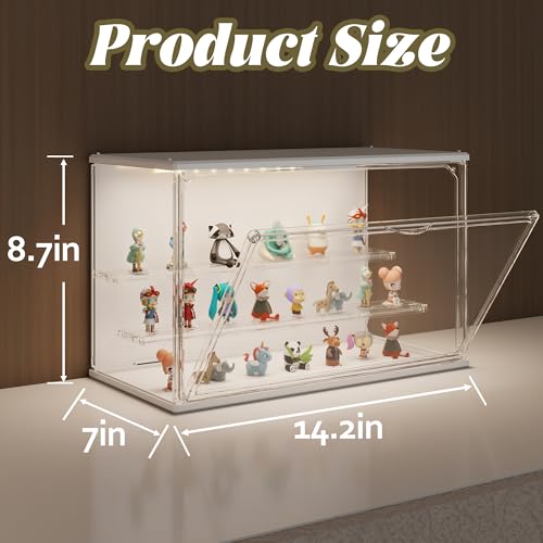 Clear Display Case for Collectibles, 3-Tier Adjustable Figure Display Case with LED Light, Stackable Acrylic Showcase with Magnetic Door for Jewelry,Collectibles (White, 1 Pack-8.7" H) - color: White, size: 1 Pack-8.7"H