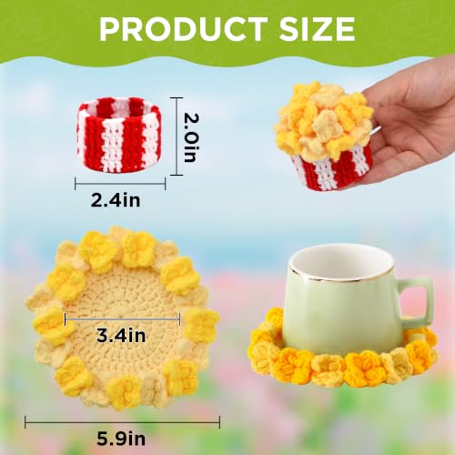 Flower Crochet Coasters, Handmade Bouquet Blanket Coaster with Crochet Plant Pot Fun Soft Decorative Drink Coasters for Coffee Tabletop Protection and Home Decor (Popcorn Yellow, 1Pc) - color: Popcorn Yellow, size: 1Pc
