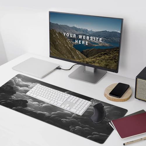 Extended Desk Mat, Dark Storm Cloud Design, Soft Cloth Surface with Non-Slip Rubber Base, 35.4 x 15.7 Inches, for Gaming and Office Use - color: Clouds