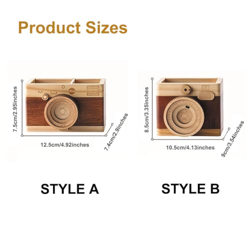 HAOXU 1pc Wooden Unique Pen Holder, Retro Camera Learning Stationery Pencil Holder For Student, Office And Home Small Item Storage Decoration Bucket - Style B