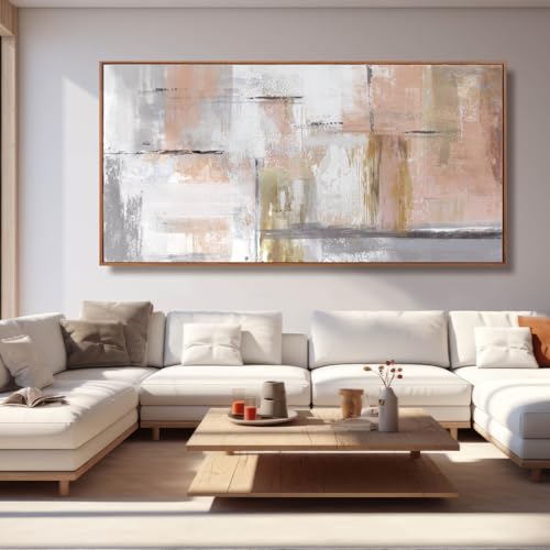 Kureful Large Painting Gold Abstract Wall Art for Living Room Bedroom Office Modern Artwork Graffiti Home Decor 30x60 Inches Ready to Hang - color: Pink, size: 29"x58"