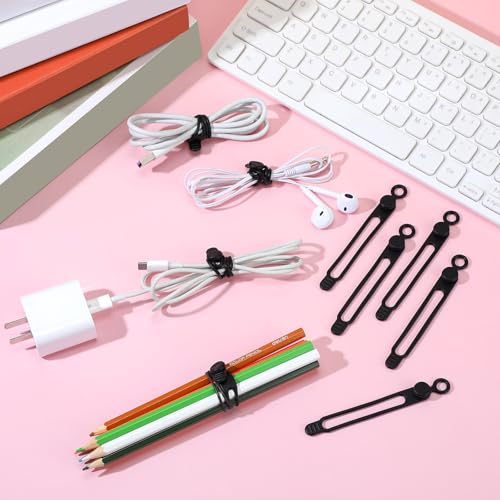 Nuanchu 40 Pcs Silicone Cable Ties Reusable Holder Adjustable Straps Multipurpose Charging Cable Organizer for Fastening Charging Cords Wires(4.17 Inch,Black) - color: Black, size: 4.17 Inch