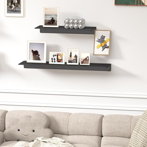 Small Floating Shelf for Wall Storage, Mini Display Shelf for Collectibles, Metal Wall Shelf for Bathroom/Living Room/Kitchen/Bedroom(Black, 8IN) - color: Black, size: 8IN