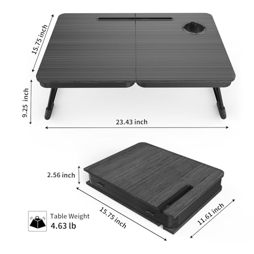 BUYIFY 23.4" Foldable Lap Desk Bed Table with Cup Holder Portable TrayBlack | Folds Flat for Easy Storage, No Assembly Laptop Bed Desk, Sturdy and Lightweight, Versatile for Work Eat Study, Patent Design - color: Black