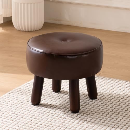 oakvivo Small Foot Stool Ottoman, Round Pouf Foot Rest, Footstool Ottomans with Rubber Legs Under Desk, Faux Leather Footrest for Couch, Living Room, Bedroom, Office, 13''L x 13''W x 10.2''H, Coffee - color: Coffee