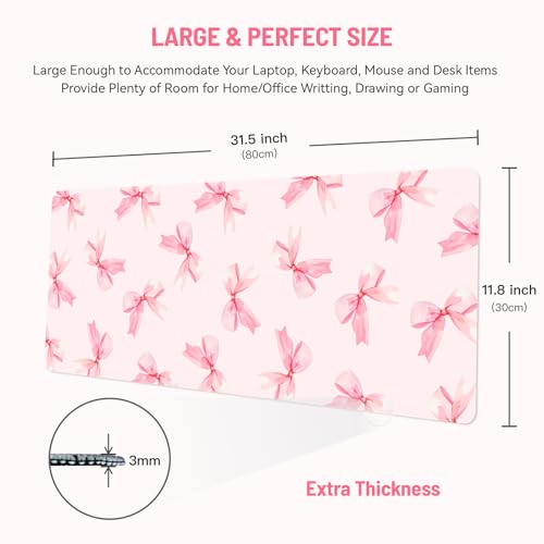 Mousepad Desk Mat Gaming Large Keyboard Cute Office Desktop Computer Laptop XXL Long Big Kawaii Aesthetic Girly Pretty Design Women Girl Gamer Oversized Wide 30x12'' Mousepad, Pink Bow - color: Pink Bow