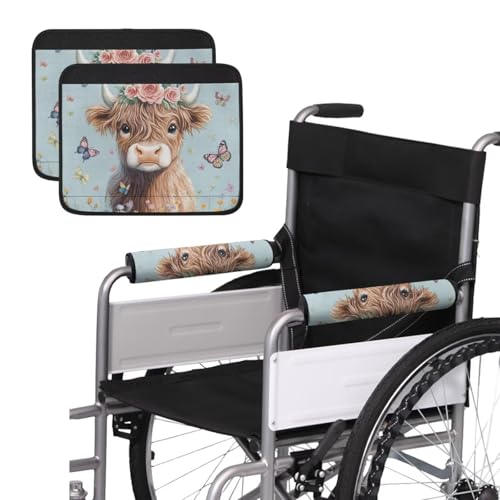 Wheelchair Armrest Pads Highland Cow Butterfly Wheelchair Accessories Chair Arm Pads Universal for Wheelchair Armrests Office Transport Chairs - color: Highland Cow Butterfly