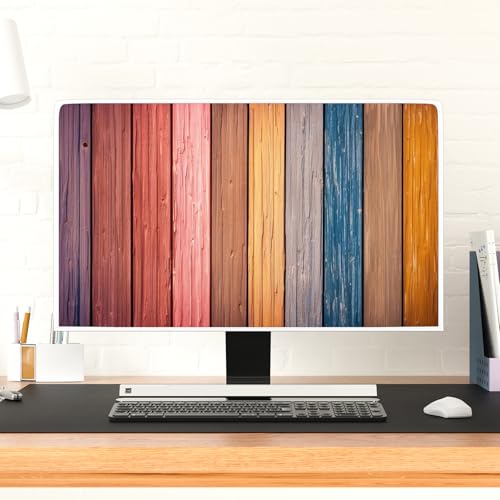 Waterproof Monitor Dust Covers 22,23,24,25 Inch Anti-Static LCD-Silky HD Panel Dust Protective Sleeve Compatible with iMac 24 Inch,22-25 PC,Desktop and TV,Colorful Wooden Board - color: Multicolour-1, size: 22-25 Inch