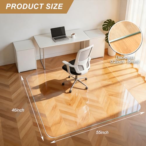 Vicwe Glass Chair Mat for Carpet,46"x55" Tempered Glass Office Chair Mat,1/5" Thick Glass Chair Mat with Rounded and Polished Edges,Smooth Glide for Carpet & Hardwood Floor Protection - size: 46"x 55"x 1/5"Thick