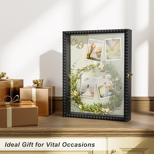Love-KANKEI Shadow Box Frame 11x14, Deep Large Shadow Box Display Case with Unique Beads Door and Glass Window, Wood Memory Box for Pictures,Medals,Memorabilia,Collections Black - color: Black, size: 11x14