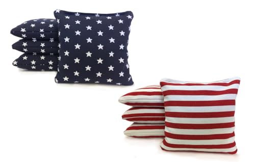 Tailgating Pros American Flag Wooden Plank Design Cornhole Board Set w/Bean Bags and Carrying Case - 4'x2' Corn Hole Toss Game - color: Stars / Stripes