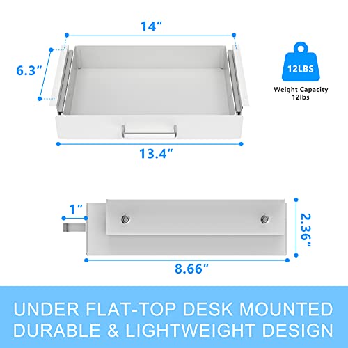 Gome Under Desk Pull-Out Drawer - Storage Organizer Office Mounted, Easy Slide-Out Pencil Drawer for Saving Space, Ideal for Sit-Stand Workstation - color: White, size: Without crosspiece