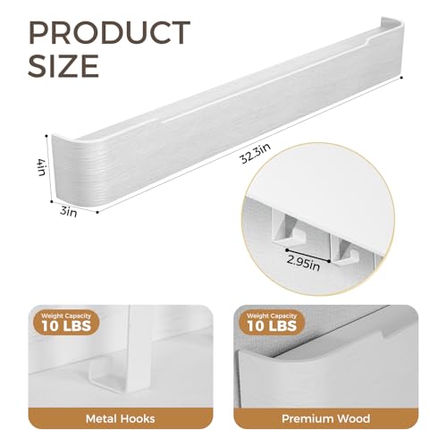 Coat Rack Wall Mount with Shelf Entryway Shelf Modern Key Holder Hanger Wall Shelves with Hidden Hooks for Hanging Towels Coats Hats Bags for Hallway Bathroom Bedroom(White, 8 Hooks) - color: White, size: 8 hooks