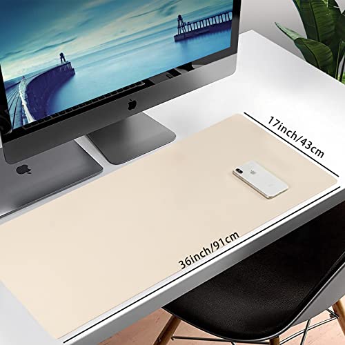 Leather Desk Pad Blotter,Wolaile 36x17 inch Big Keyboard Mouse Pad,Waterproof Non-Slip Writing Desk Computer Mat Desktop Protector for Office Home,Ivory White - color: Off-white