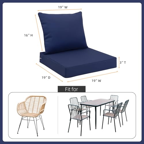 Favoyard Outdoor Seat Cushion Set 19 x 19 Inch Waterproof & Fade Resistant Patio Furniture Cushions with Removable Cover Deep Seat & Back Cushion with Tie Straps for Chair Sofa Couch - color: Blue, size: 19 x 19 Inch