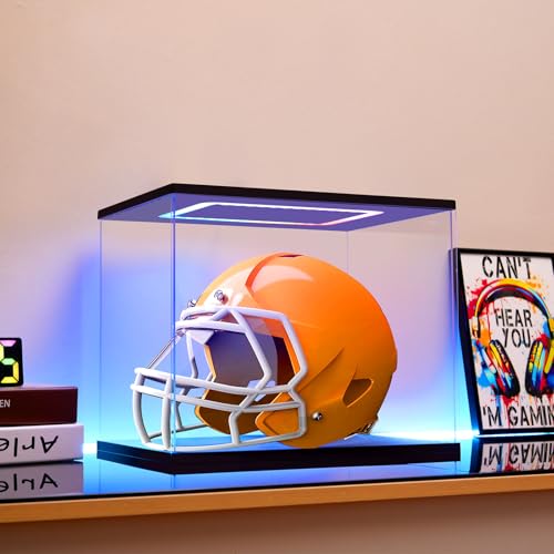 Football Helmet Display Case with Light, Multiple Color Lights Dustproof Protection Helmet Showcase for Collectibles Memorabilia Storage(15×11×12inch) - size: 15*11*12 in
