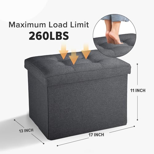 LINMAGCO Small Storage Ottoman Stool Foot Rest Stool Under Desk Stool Short Folding Ottoman Linen Cloth Dark Gray 17X13X13IN - color: Darkgray(linen), size: 13"D x 17"W x 13"H