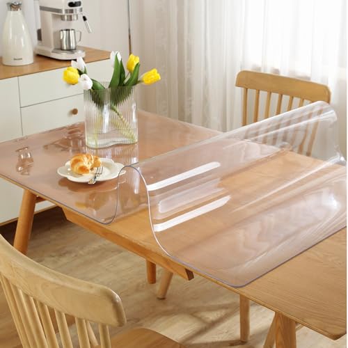 OstepDecor Clear Table Cover Protector 12 x 54 Inch, 1.5mm Thick Plastic Table Cover, Dining Table Protector Pad, Waterproof & Easy Cleaning PVC Desk Mat for Dresser, Coffee & Kitchen Wooden Tabletop - color: Crystal Clear, size: 12" x 54" (Rectangular)