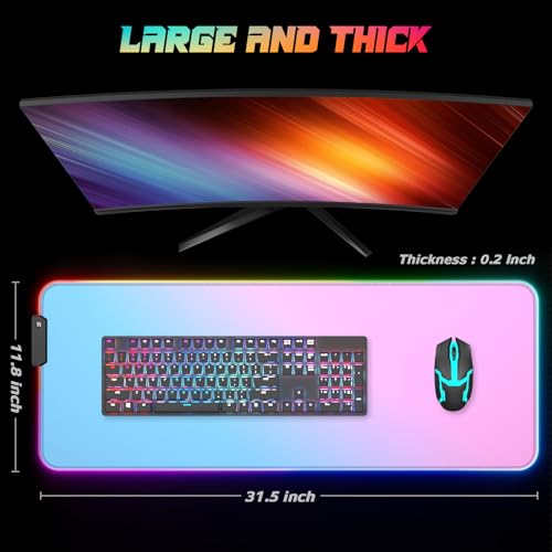 ITNRSIIET RGB Gaming Mouse Pad Full Desk XL Extended Large Gaming Mousepad 12 Lighting Modes, 30% Thicker, Big LED Desk Mat for Keyboard Men Gamers Esport Pros, 32" x 12",Gradient Blue Pink - color: Z-gradient Blue Pink