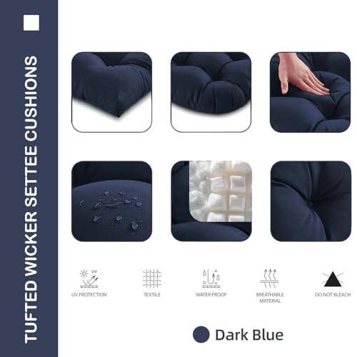 Outdoor Chair Cushions Set of 2, 22x22x4 Inch Seat Pads with Ties for Patio Wicker Chairs Garden Dining Chair, Indoor Outside Use, Fade-Resistant & Waterproof, Dark Blue - color: Dark Blue, size: 22x22x4"