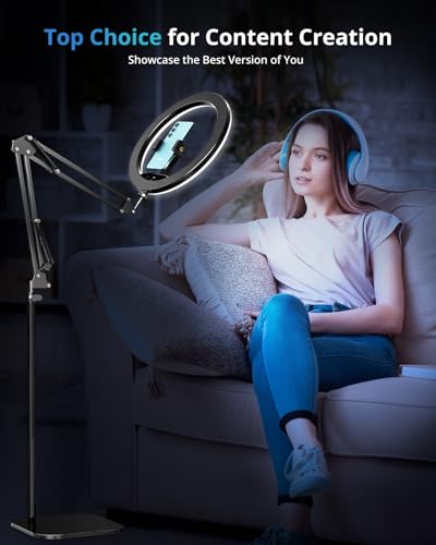 UBeesize 12" Ring Light Tripod for iPhone, 75" Tall Overhead Phone Mount for Video Recording, Live Streaming, TikTok, YouTube, Photography, Selfie Light with Stand and Camera Mount - size: 12in-Stand