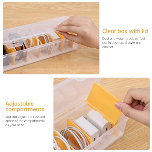 PAVSTINE Clear Cable Organizer Box with Lid and Adjustable Dividers | Customizable Compartments, Stackable for Space Saving, Fits Chargers, Cords & Accessories, Compact for Desk or Drawer - color: Clear-1 Pack