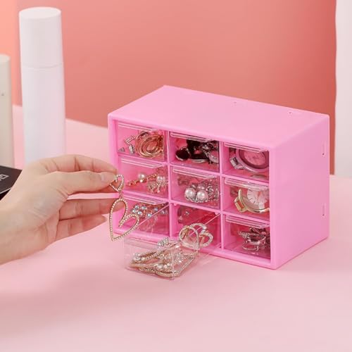 Feadily 2PCS Small Drawer Organizer for Desk, Desktop Drawer Organizer with 9 Clear Drawers, Plastic Desktop Storage Drawers 7.1 Inch x 3 .9 Inch x 4.7 Inch, Rose Red - color: Rose Red, size: 2PCS