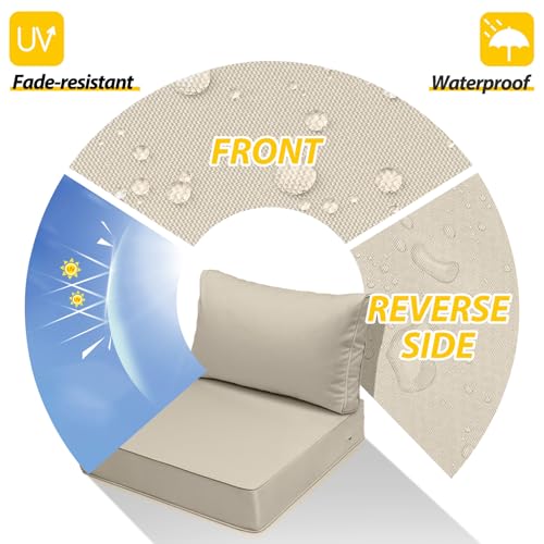 AAAAAcessories Outdoor Seat Cushions for Chairs, Fade-Resistant, Waterproof Patio Furniture Replacement Cushions, 23.5" x 25.5" x 5" + 23.5" x 13.5", Khaki Beige - color: Khaki Beige, size: 23.5"x25.5"x5" / 23.5"x13.5"
