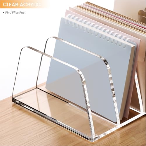 YUXUN Acrylic File Sorter,6.9"x6.6"x3.74",4 Sections Vertical Desk Organizer,Clear Mail Organizer File Holder Stand Rack Desk Accessories for Mail,Envelope,Letter,Notebook for Home/Office/Classroom - style: 4-Section,A5