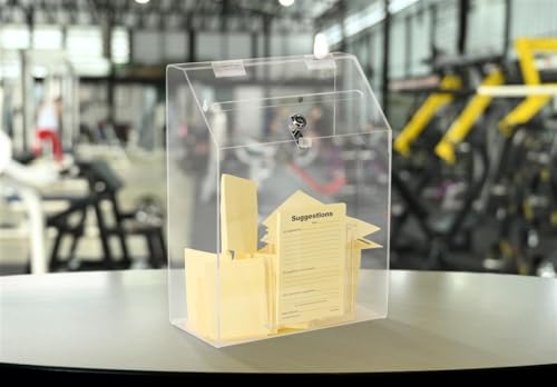 Displays2go Locking Clear Acrylic Suggestion Box with 1 Front Pocket (SMPP1PKCLE)