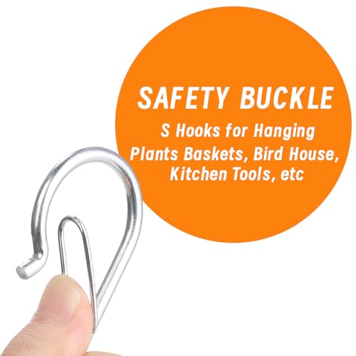 12 PCS S Hooks for Hanging with Safety Buckle | 3.5 inch Heavy Duty Metal S Shaped Hooks Stainless Steel for Hanging Kitchen Utensil, Cups, Pots, Plants, Bags, Hat (Silver) - color: Silver