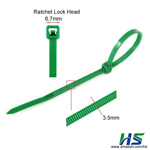 HS Green Zip Ties 8 Inch (Bulk-1000 Pack) Nylon Cable Ties 40 Lbs Self-Locking Wire Ties for Electronics Organizer - color: Green 8"1000