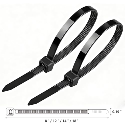 400 Pack Black Zip Ties Assorted Sizes 8+12+14+18 Inch, Heavy Duty 100lbs Self-Locking Electrical Cable Ties, UV Resistant Wire Ties for Indoor and Outdoor Use