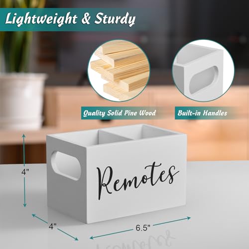 DRASTAR Remote Control Holder, Wood TV Remote Holder, Remote Storage Caddy, Remote Control Organizer (White, 2 Slots) - color: White, size: 2 Slots
