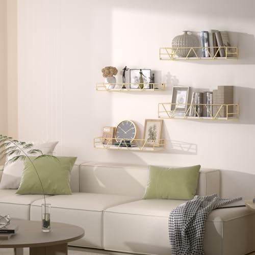 Amaoot Floating Shelves Set of 3, Home Wood Wall Shelf, Farmhouse Shelf for Bedroom, Wall Mounted Floating Shelf for Living Room, Bedroom, Bathroom, Kitchen, Office (Gold-4pcs) - color: Gold-4pcs